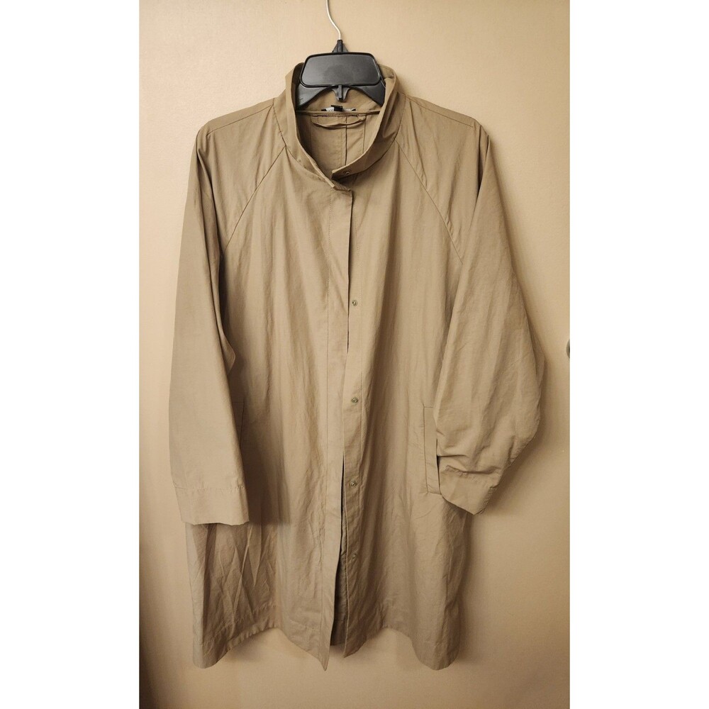 Eileen Fisher Light Cotton Nylon Stand Collar Coat size M Snap Front Relaxed